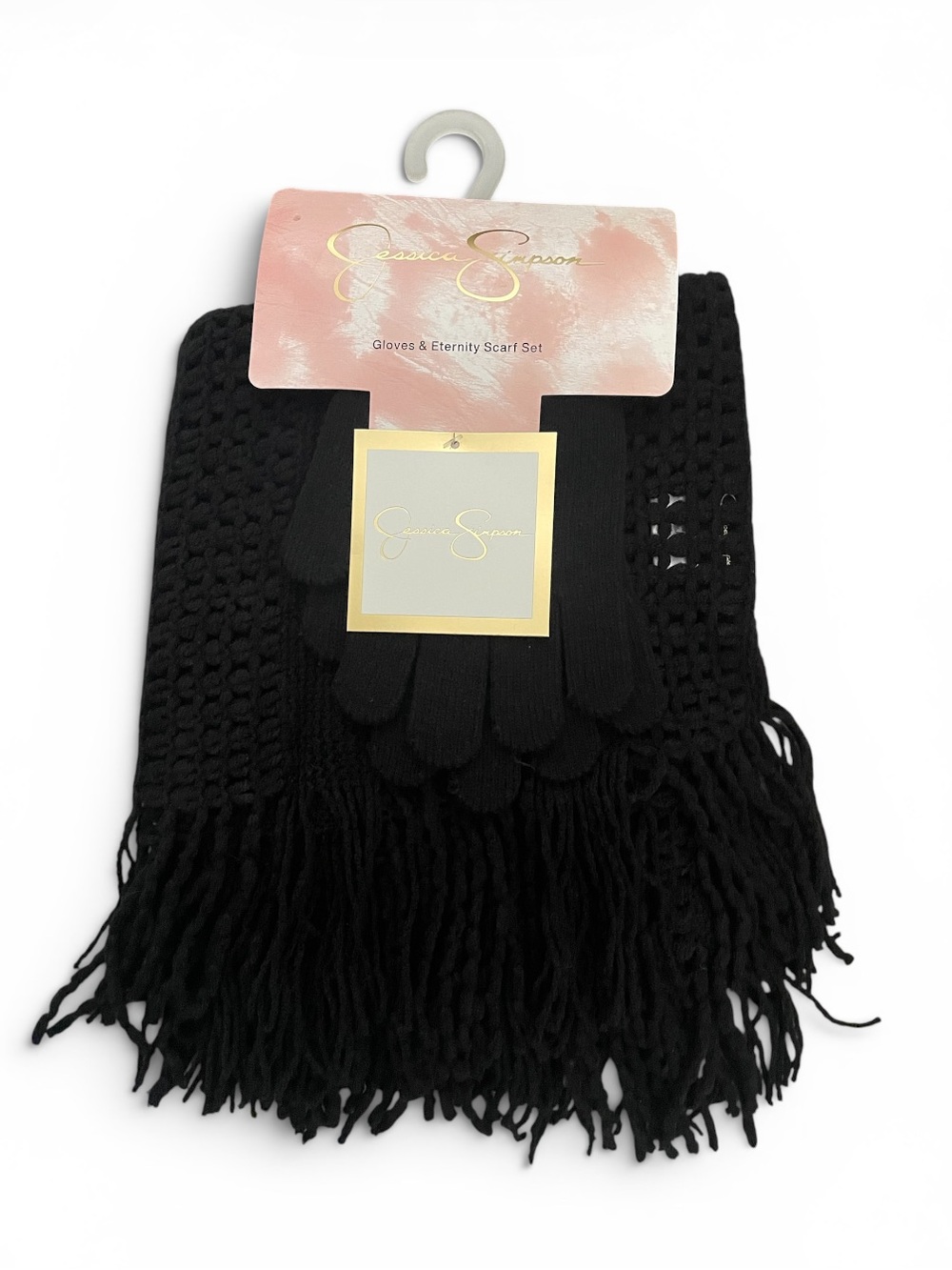 Jessica Simpson Black Eternity Scarf & Glove Set